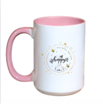 Original Bee Well in You Medium Mug in Pink inside and handle